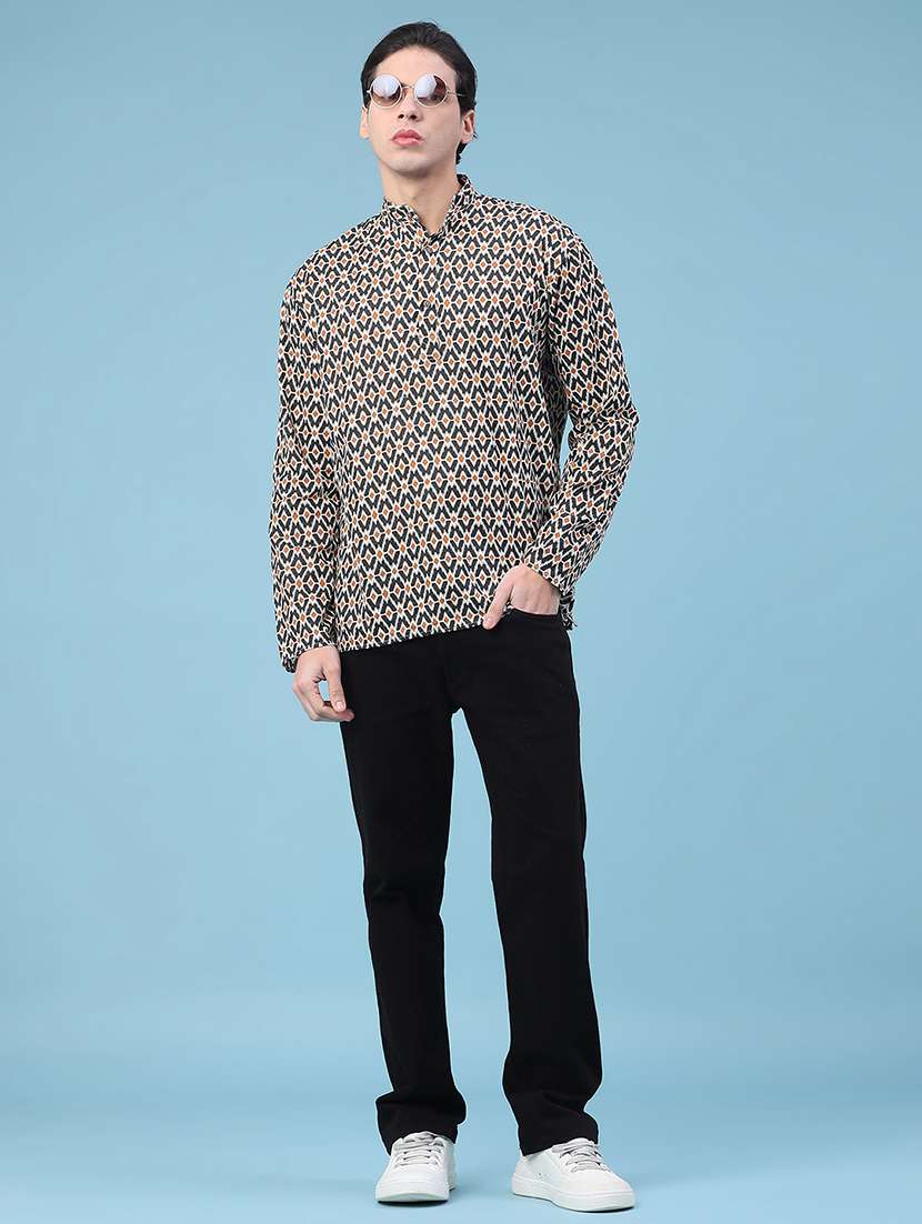 men printed mandarin neck short kurta - 22160583 -  Standard Image - 5