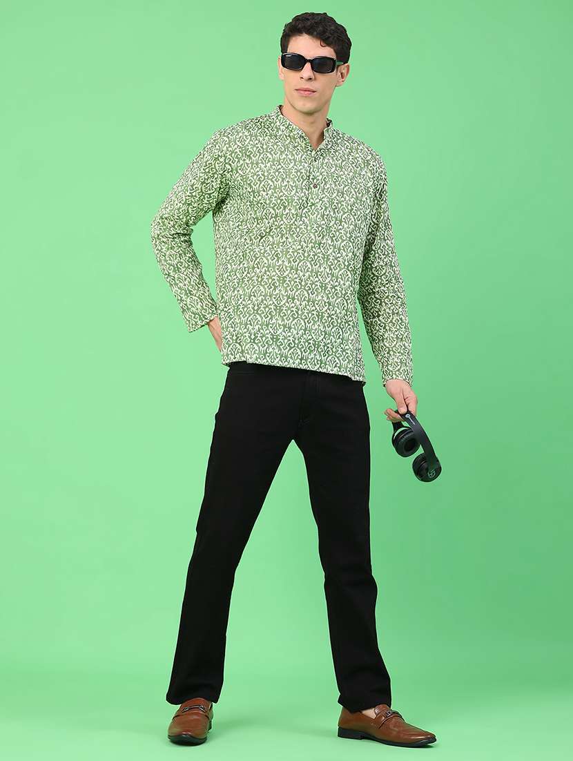 men printed mandarin neck short kurta - 22160584 -  Standard Image - 5
