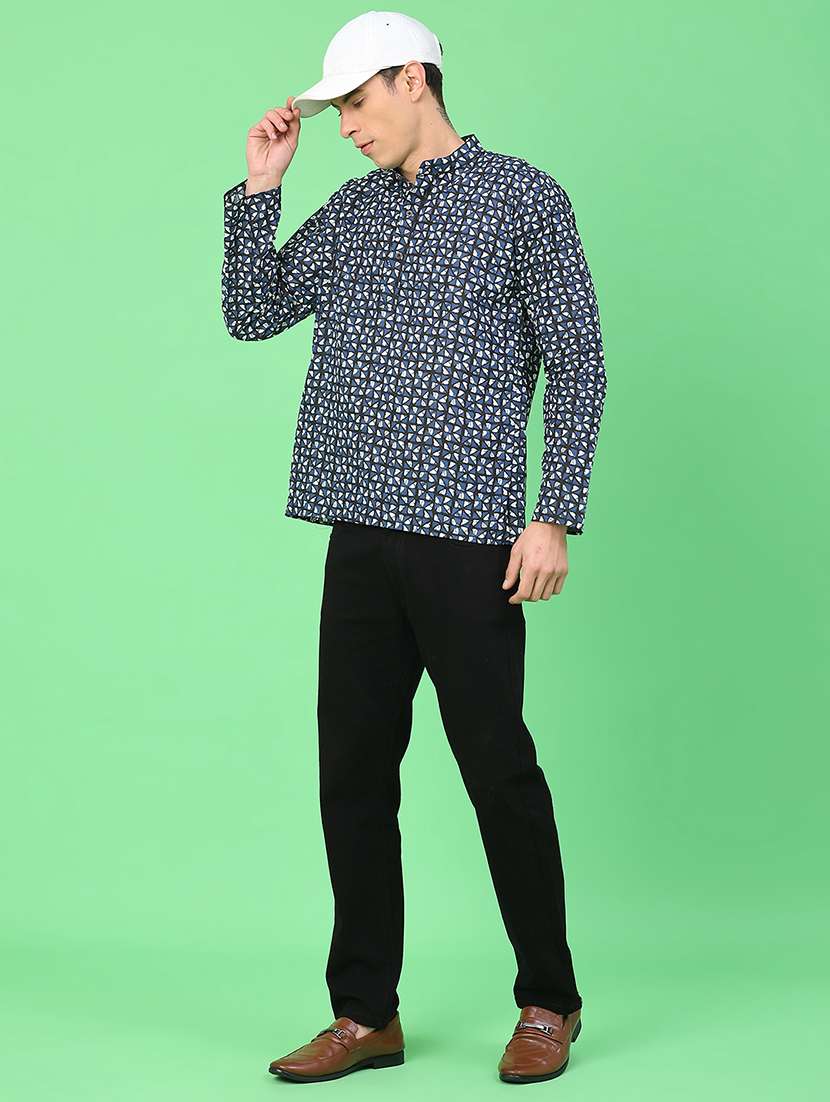 men printed mandarin neck short kurta - 22160586 -  Standard Image - 5