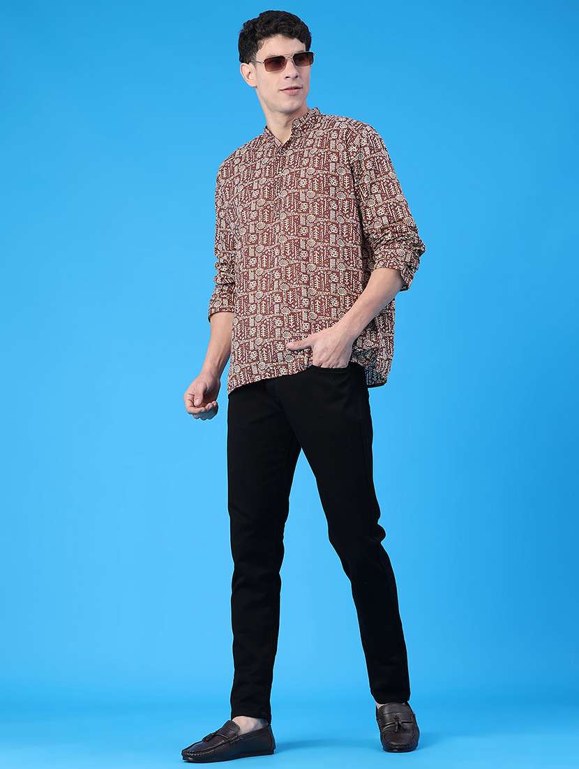 men printed mandarin neck short kurta - 22160587 -  Standard Image - 5
