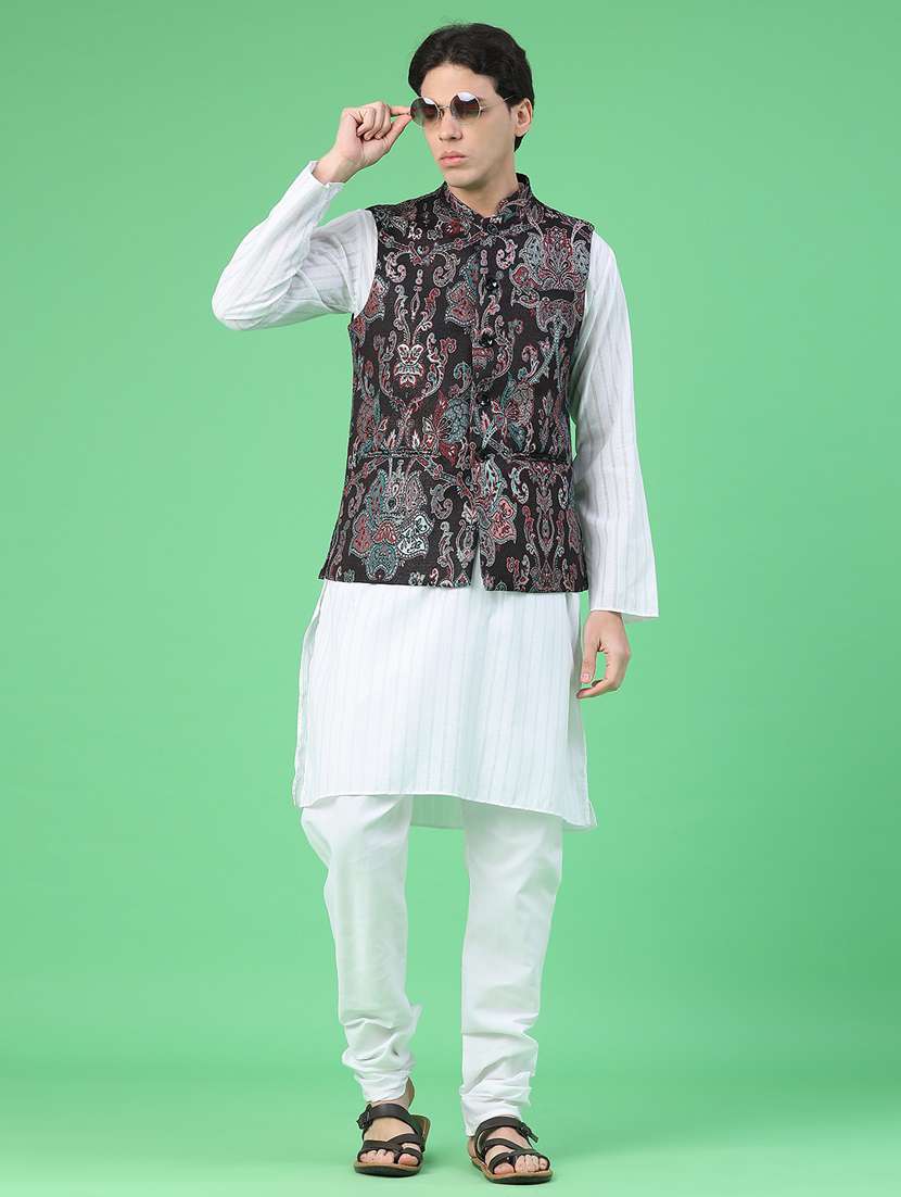 men self design mandarin neck regular fit nehru jacket - 22160771 -  Standard Image - 5