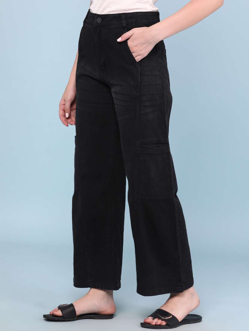 Girls Solid High Rise Wide Leg Jeans - 22160830 -  Standard Image - 3