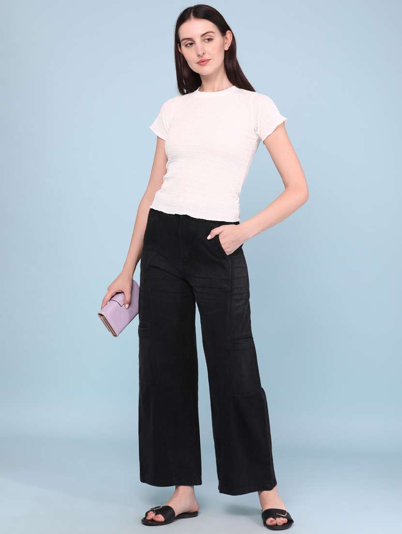 Girls Solid High Rise Wide Leg Jeans - 22160830 -  Standard Image - 5