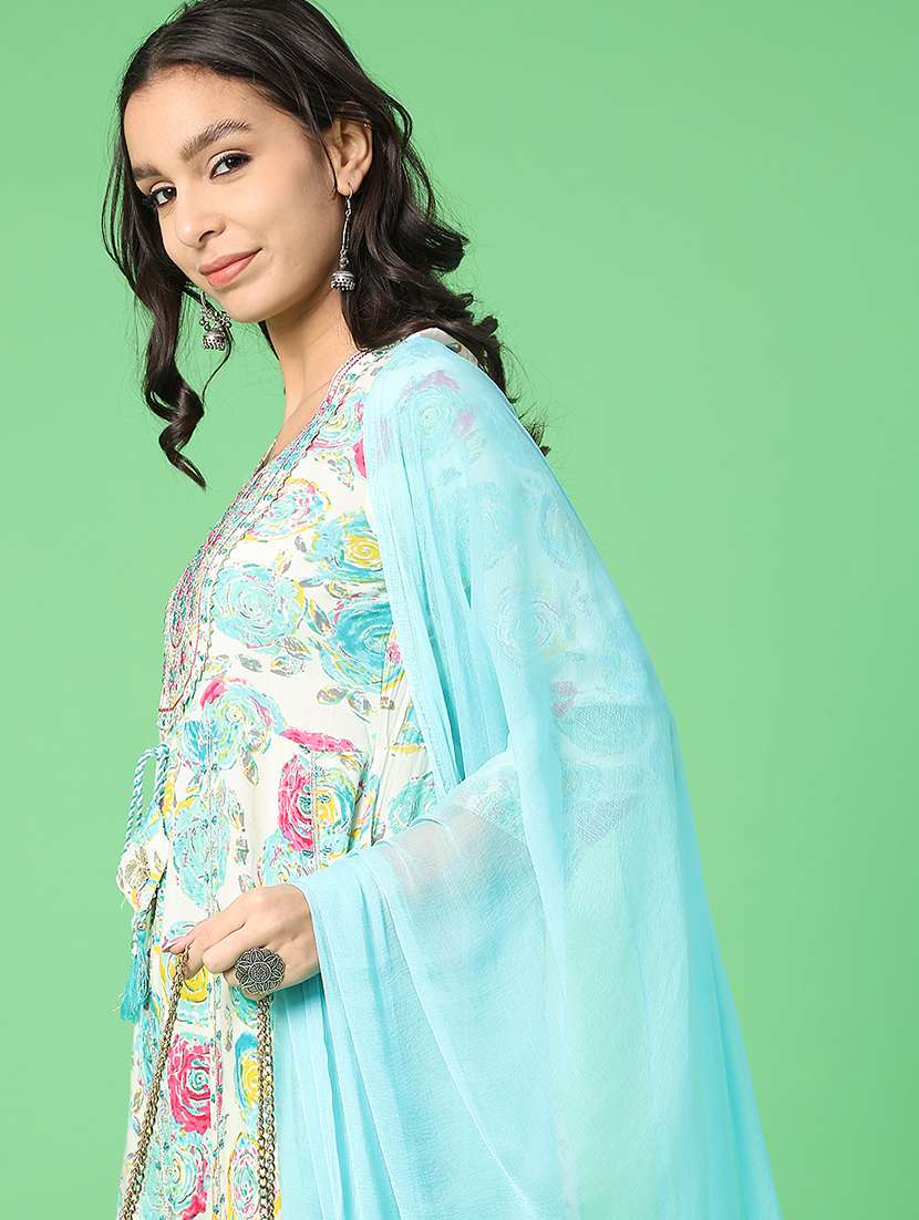 women printed three quarter sleeve kurta pant with dupatta set - 22160874 -  Standard Image - 3