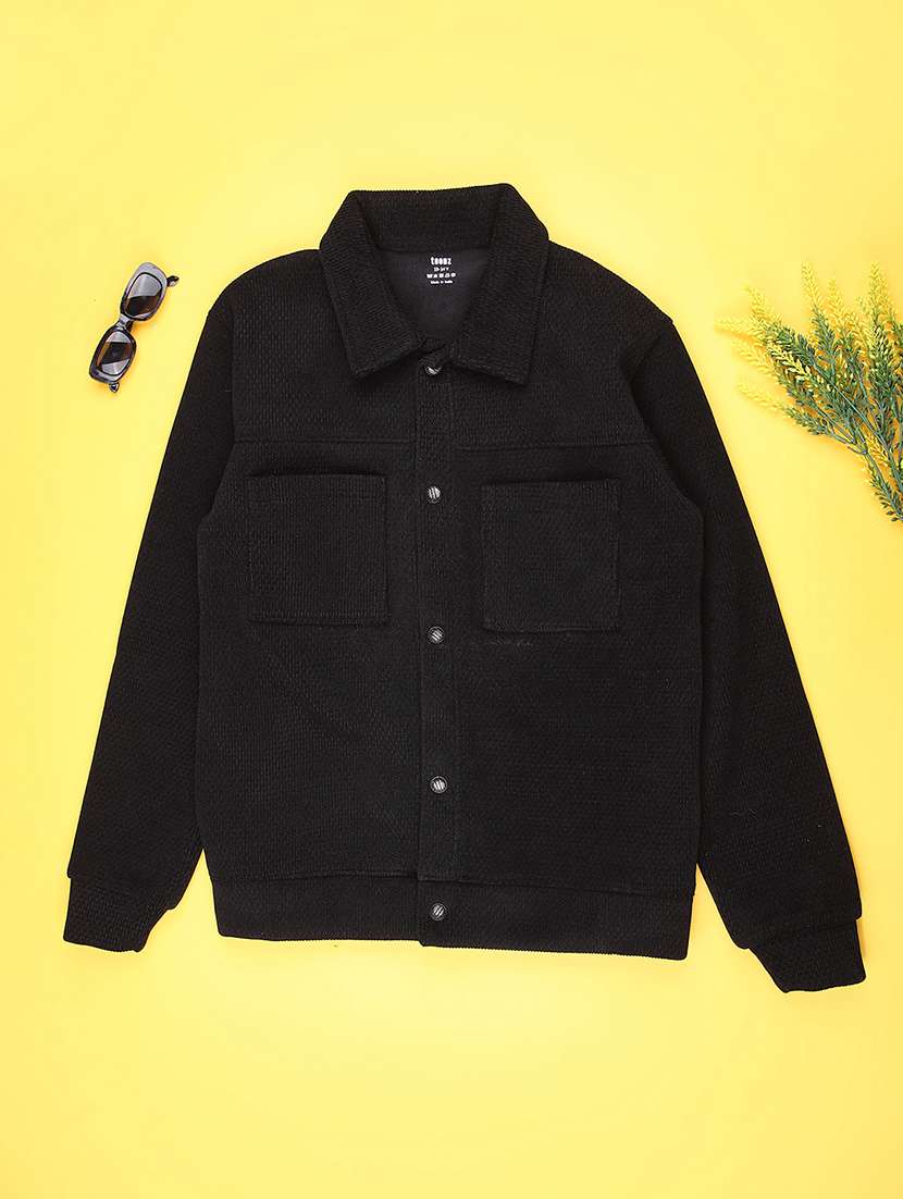 boys solid collared long sleeve shacket