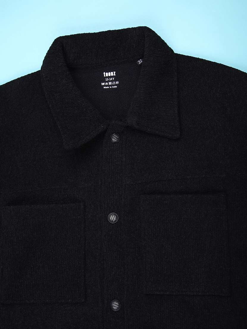 Boys Solid Collared Long Sleeve Shacket - 22160886 -  Standard Image - 3