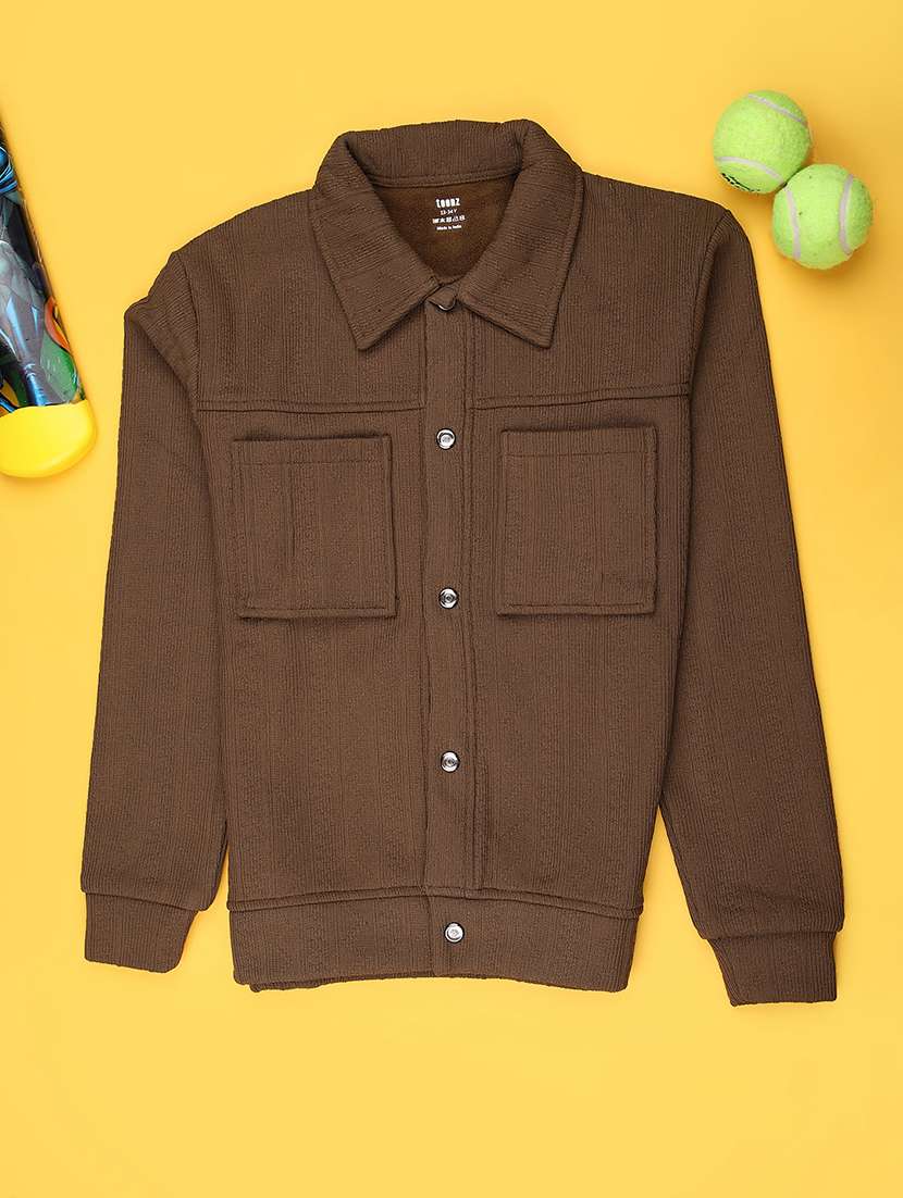 boys solid collared long sleeve shacket