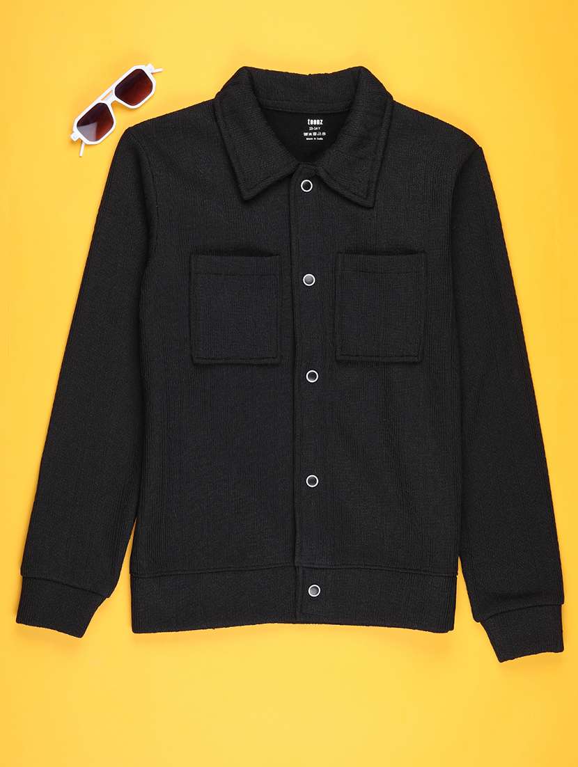 boys solid collared long sleeve shacket