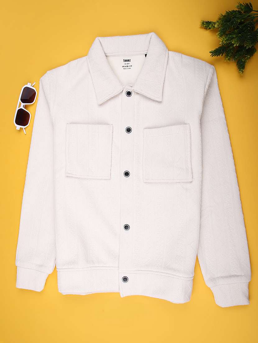 boys solid collared long sleeve shacket