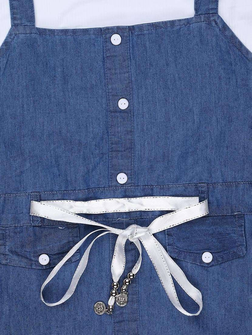 girls solid three quarter sleeve dungaree dress - 22160938 -  Standard Image - 3