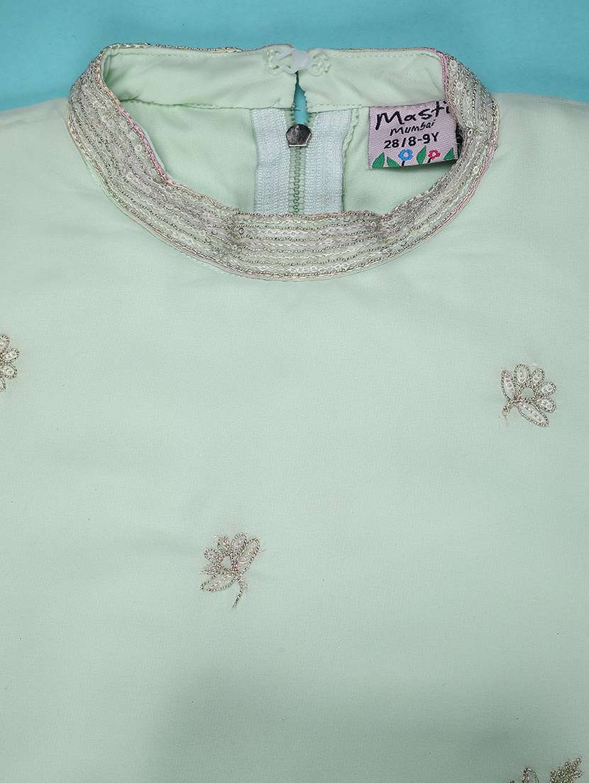 girls solid with work round neck top pant set - 22160961 -  Standard Image - 3