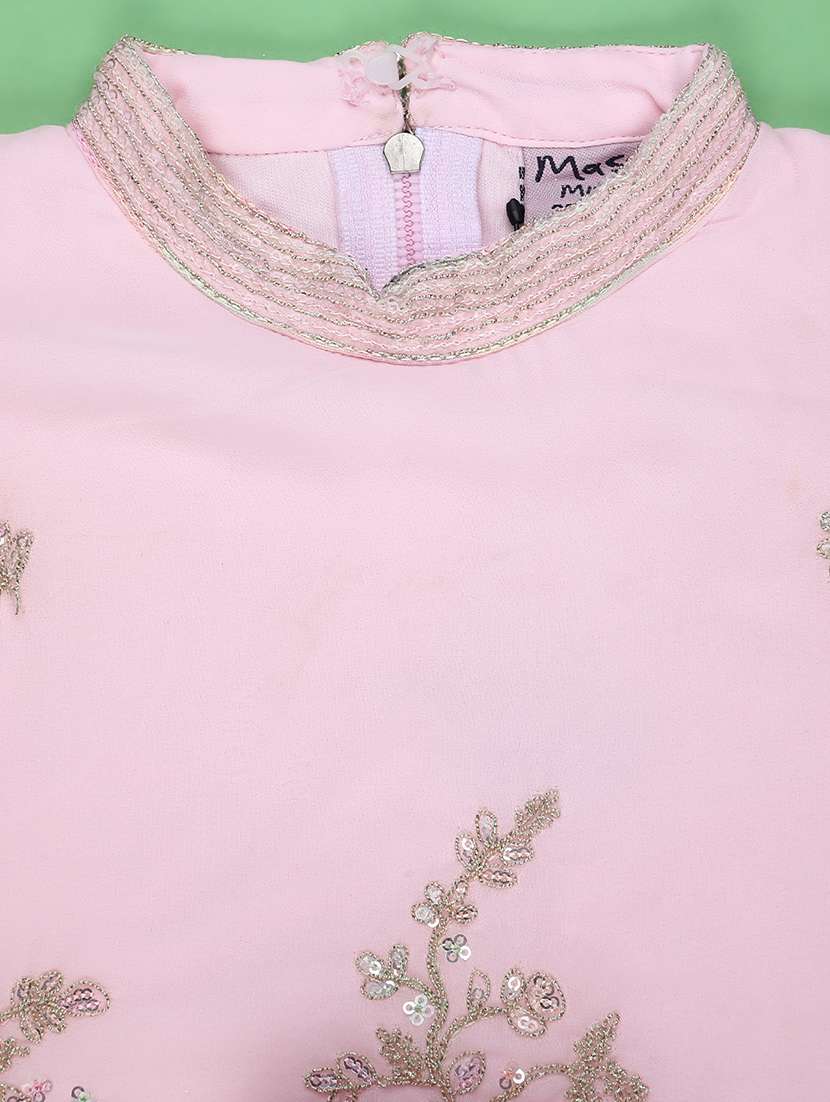 girls solid with work round neck top pant set - 22160962 -  Standard Image - 3
