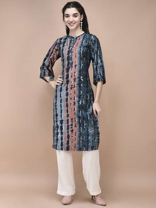 women tie & dye three quarter sleeve straight kurta - 22161018 -  Standard Image - 0