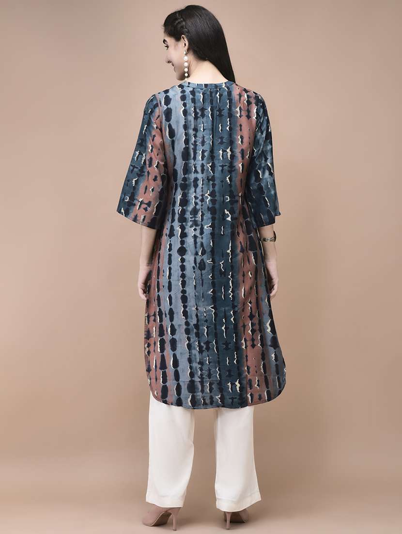 women tie & dye three quarter sleeve straight kurta - 22161018 -  Standard Image - 3