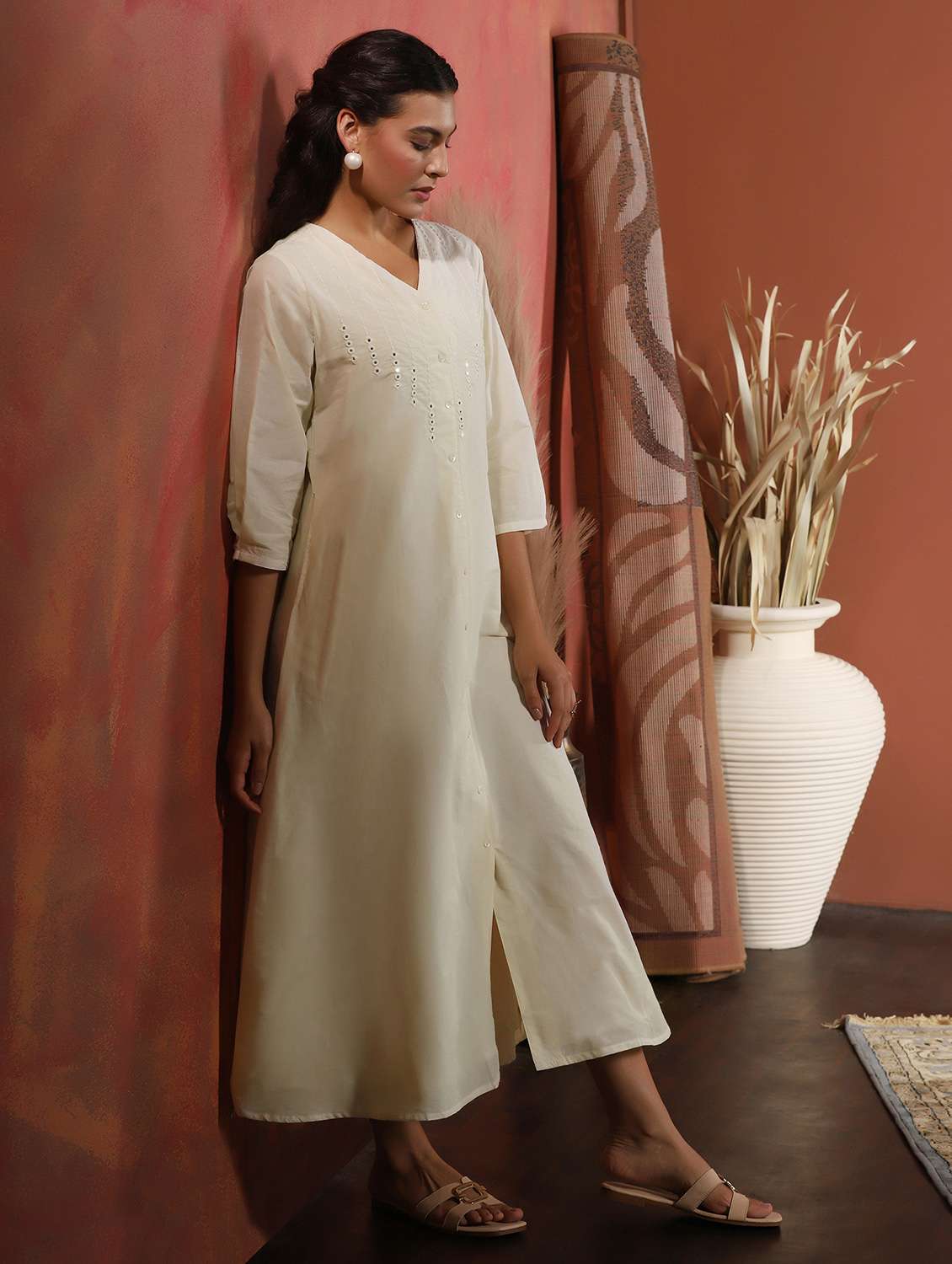 women embroidered three quarter sleeve a-line ethnic dress - 22161020 -  Standard Image - 3