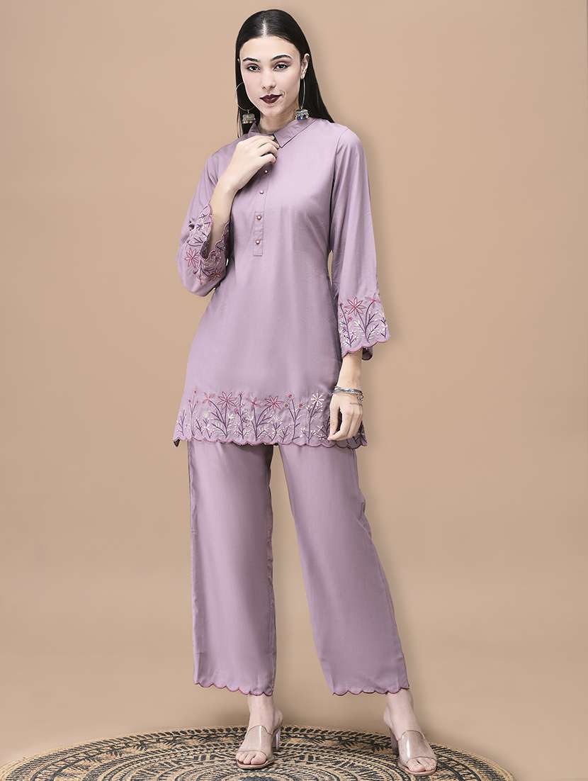 women embroidered long sleeve regular fit ethnic co-ord set