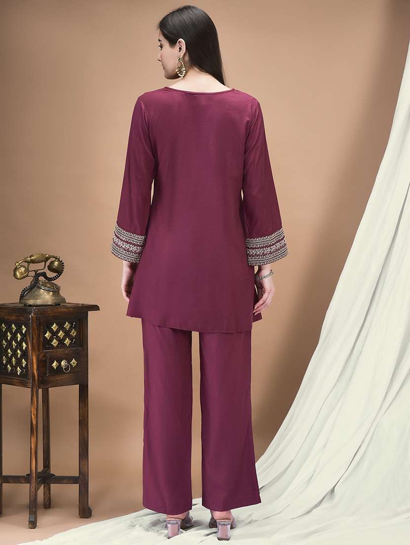 women embroidered long sleeve regular fit ethnic co-ord set - 22161024 - Standard Image - 3