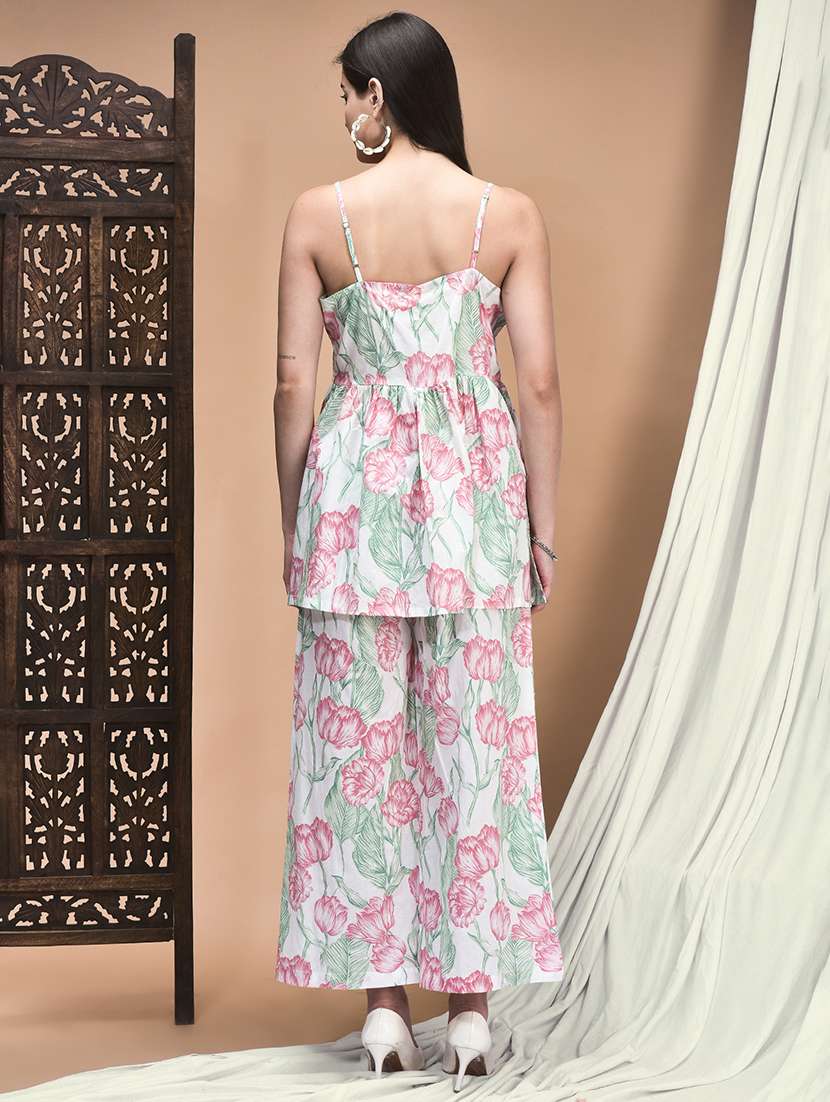 women floral printed shoulder strap ethnic co-ord set - 22161025 -  Standard Image - 3