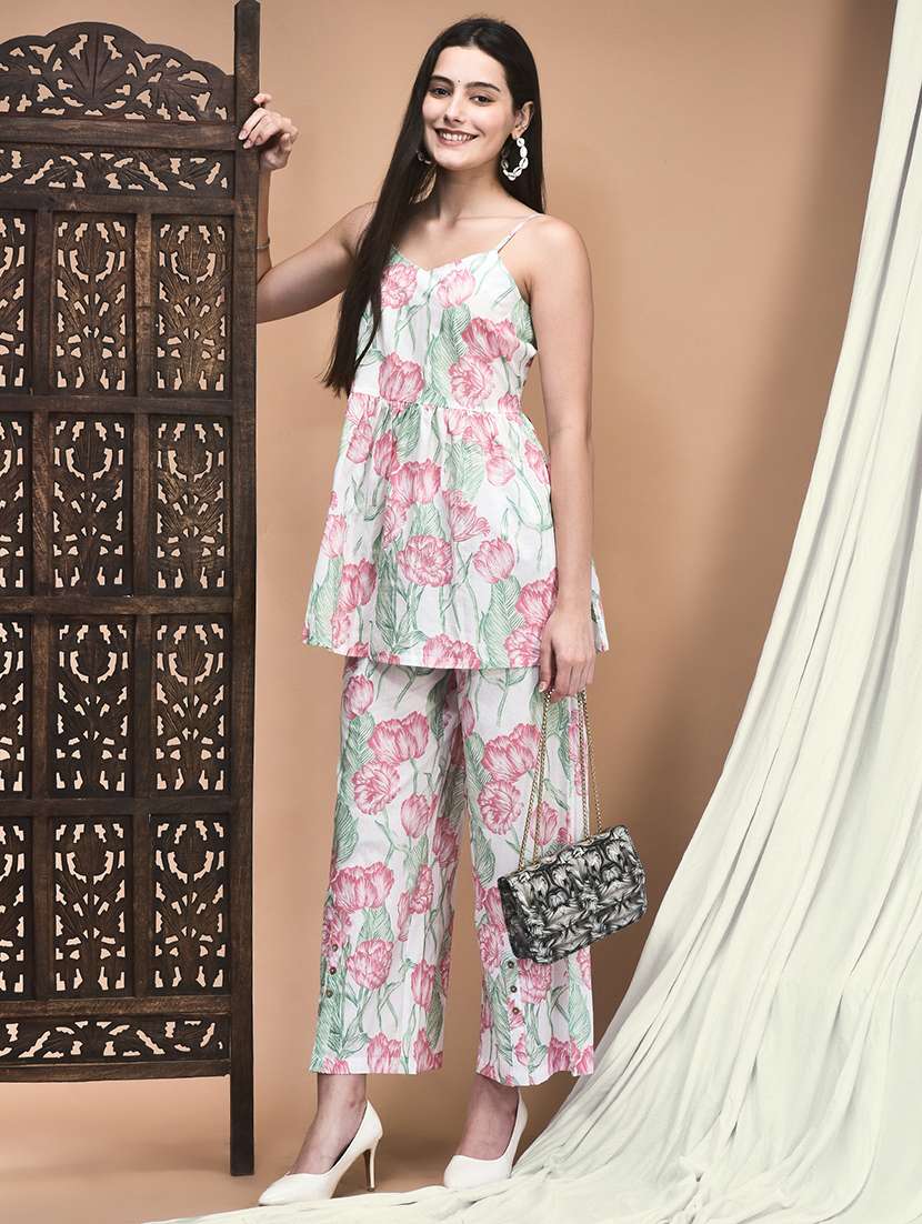 women floral printed shoulder strap ethnic co-ord set - 22161025 -  Standard Image - 5