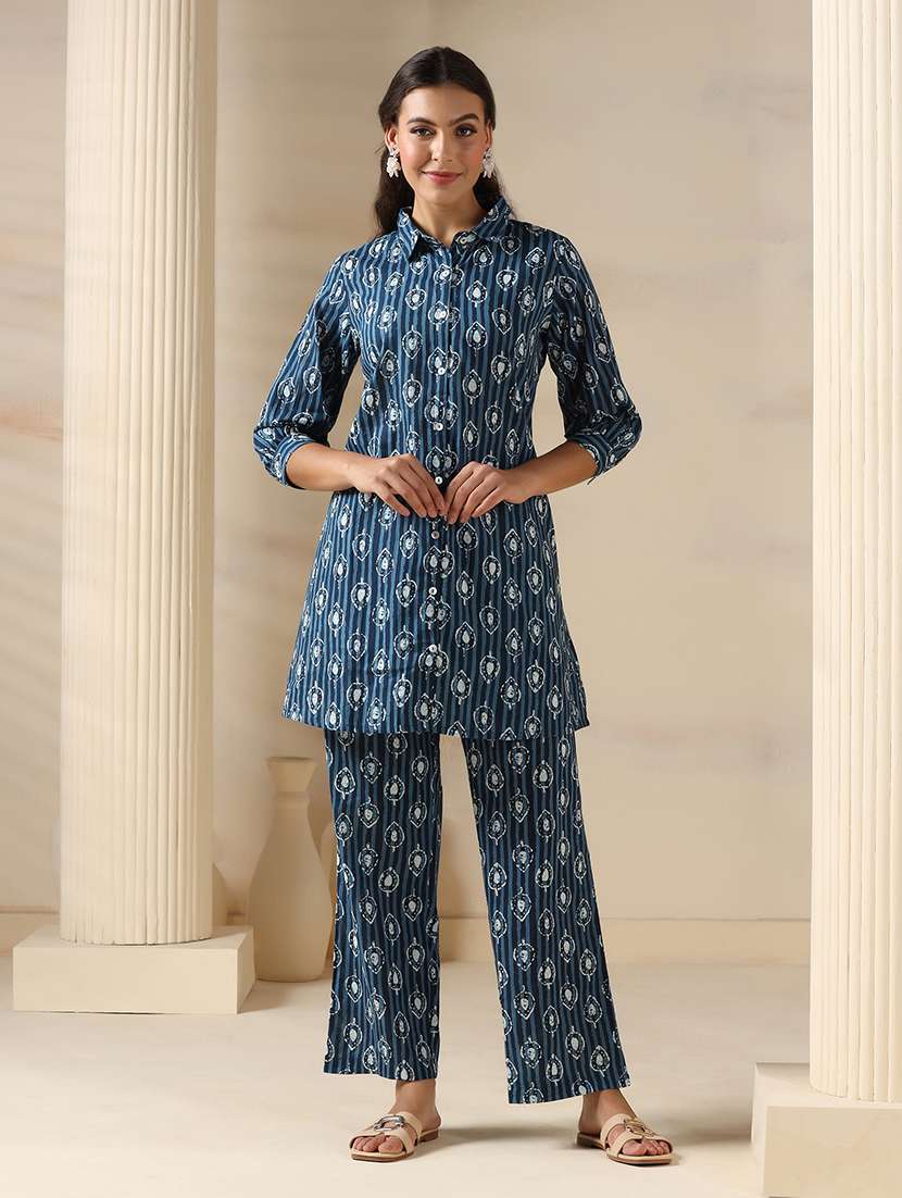 women three quarter sleeve regular fit ethnic co-ord set