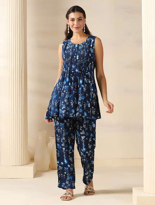 women floral printed round neck ethnic co-ord set - 22161030 - Standard Image - 0
