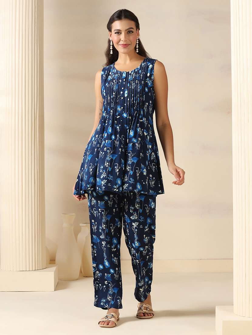 women floral printed round neck ethnic co-ord set
