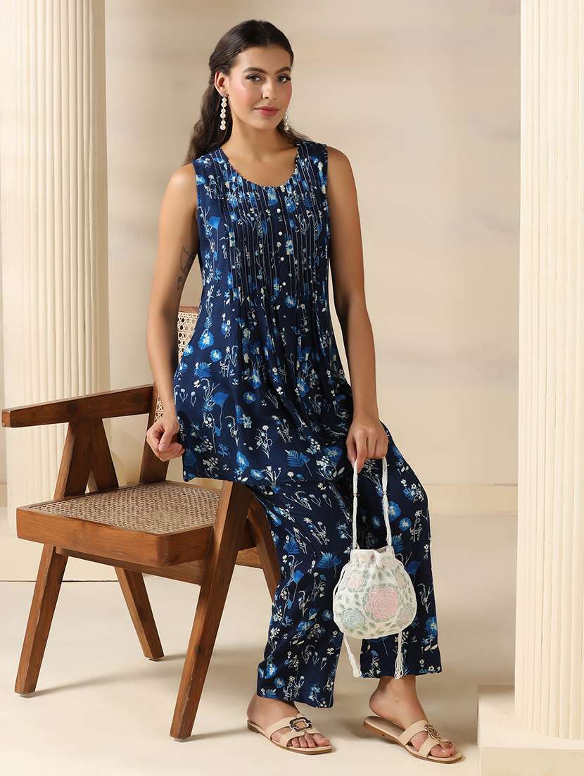 women floral printed round neck ethnic co-ord set - 22161030 - Standard Image - 5