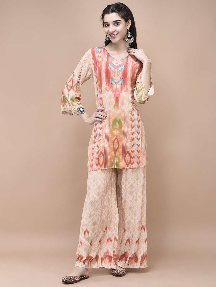 women three quarter sleeve regular fit ethnic co-ord set
