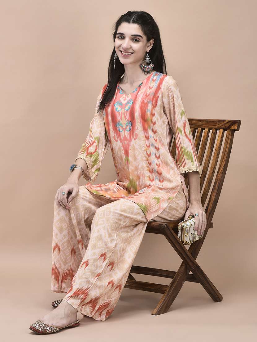 women three quarter sleeve regular fit ethnic co-ord set - 22161031 - Standard Image - 5