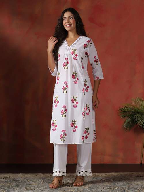 women floral printed three quarter sleeve kurta pant set - 22161033 -  Standard Image - 0