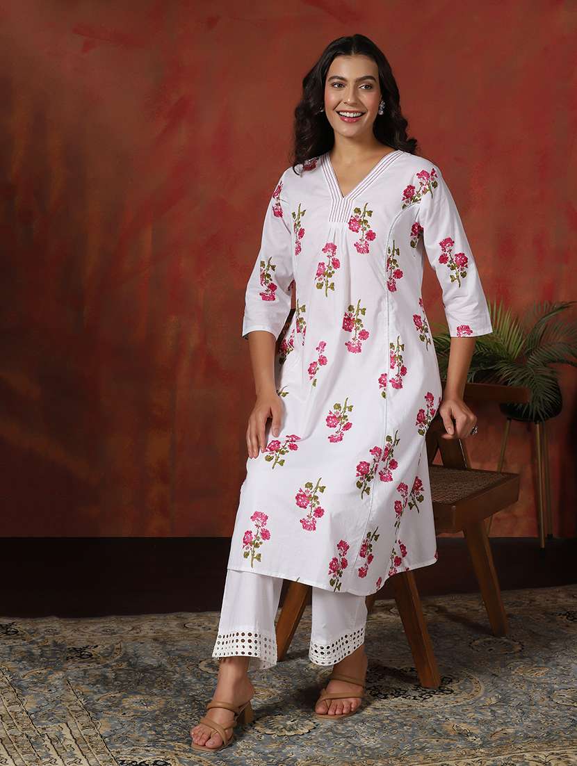 women floral printed three quarter sleeve kurta pant set - 22161033 -  Standard Image - 5