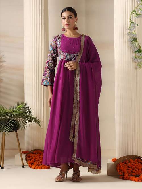 women embroidered long sleeve kurta dupatta set - 22161034 -  Standard Image - 0