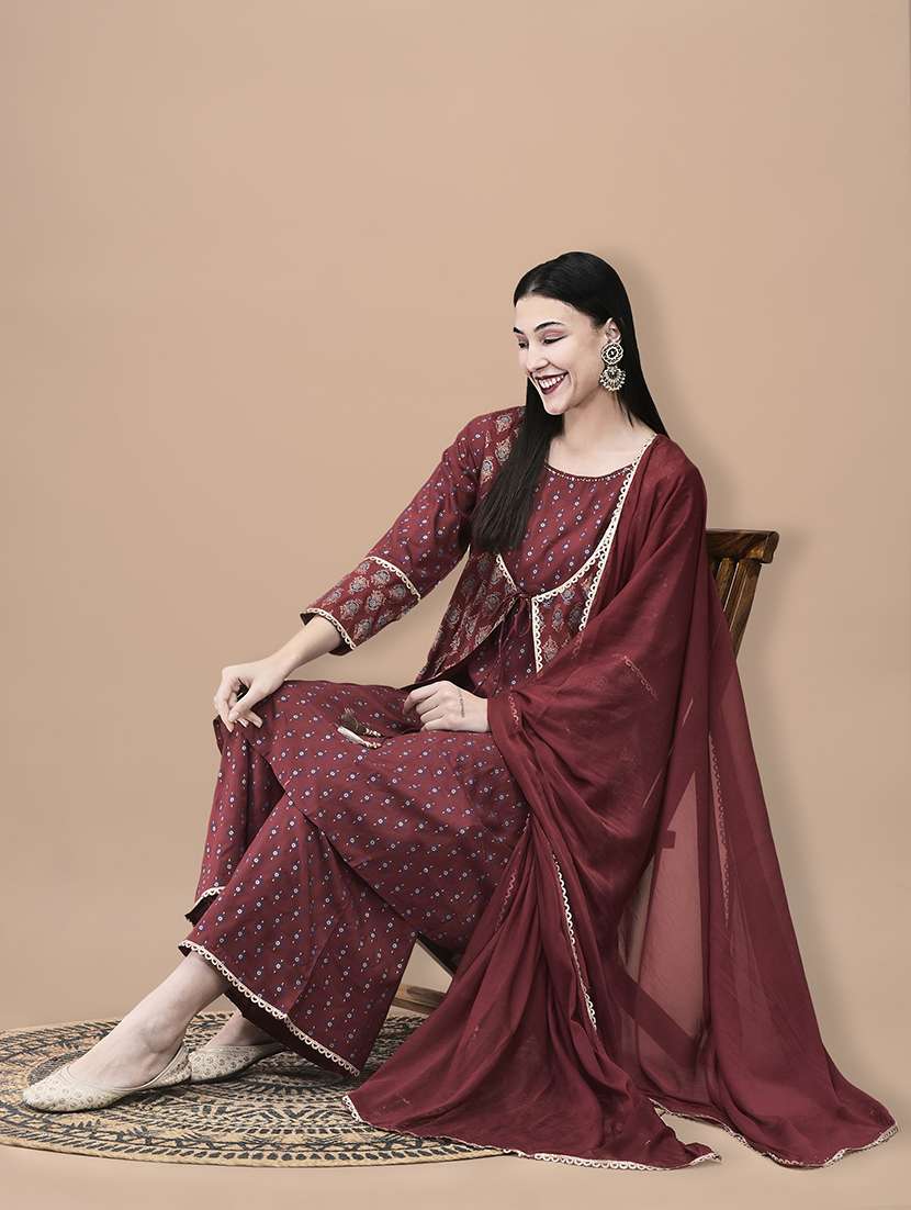 women printed long sleeve kurta palazzo with dupatta set - 22161038 -  Standard Image - 5