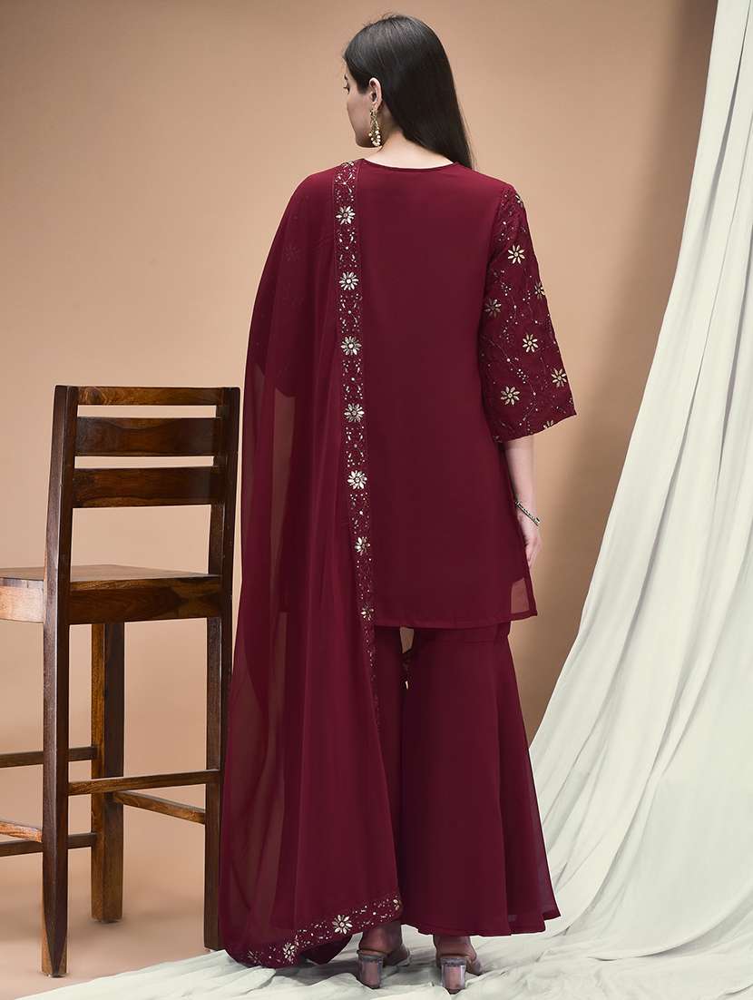 women embroidered three quarter sleeve kurta sharara with dupatta set - 22161046 -  Standard Image - 3