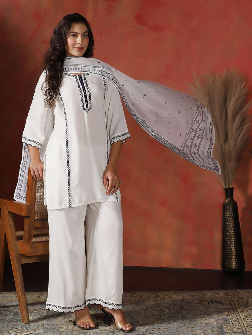 women embroidered three quarter sleeve kurta palazzo with dupatta set - 22161061 -  Standard Image - 5
