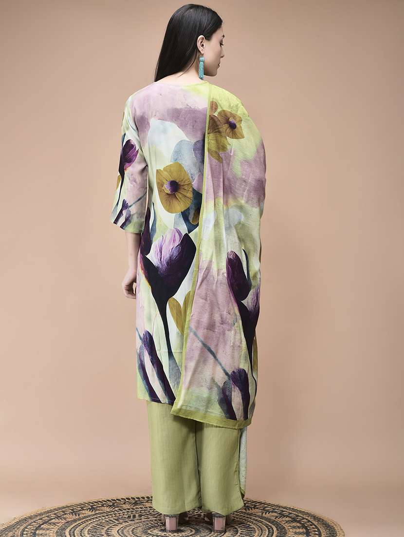 women printed three quarter sleeve kurta pant with dupatta set - 22161064 -  Standard Image - 3