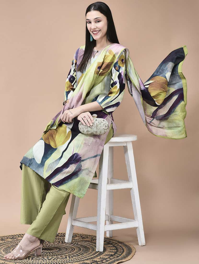 women printed three quarter sleeve kurta pant with dupatta set - 22161064 -  Standard Image - 5