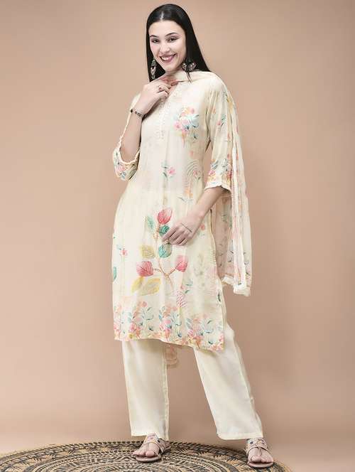 women printed three quarter sleeve kurta pant with dupatta set - 22161065 -  Standard Image - 0