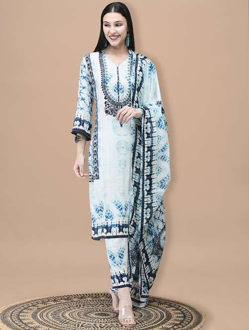 women printed three quarter sleeve kurta pant with dupatta set - 22161066 -  Standard Image - 0