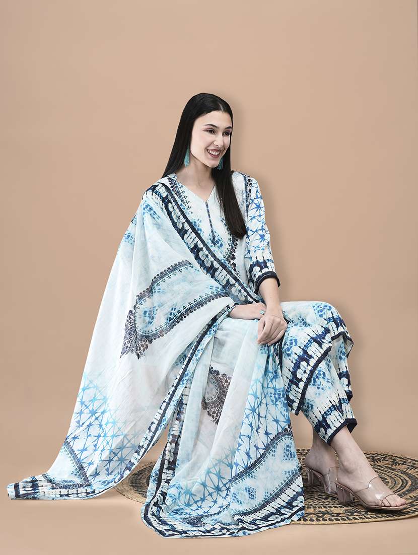 women printed three quarter sleeve kurta pant with dupatta set - 22161066 -  Standard Image - 5