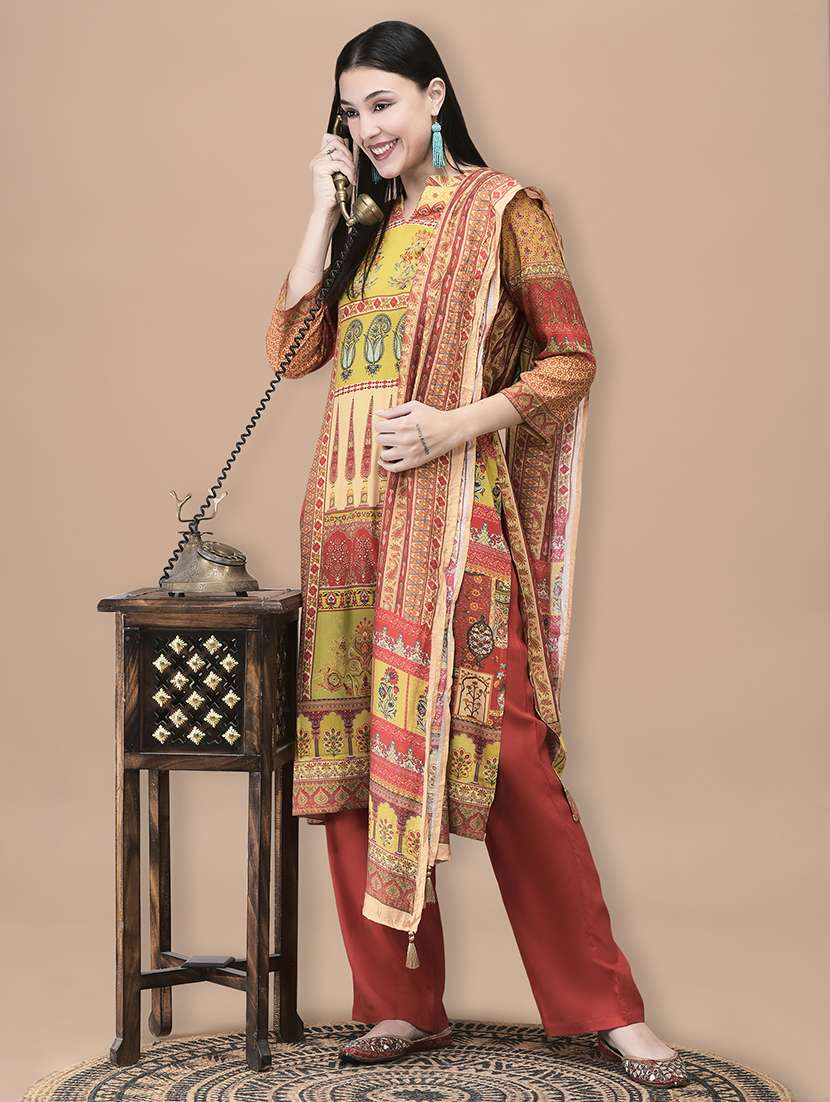 women printed three quarter sleeve kurta pant with dupatta set - 22161067 -  Standard Image - 5