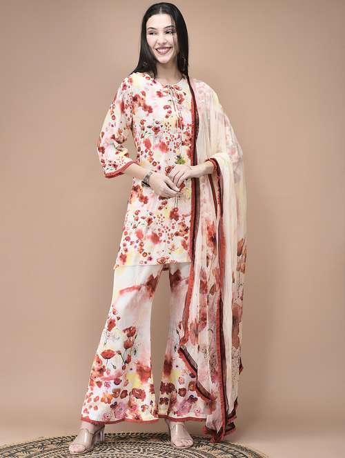 women printed three quarter sleeve kurta pant with dupatta set - 22161071 -  Standard Image - 0