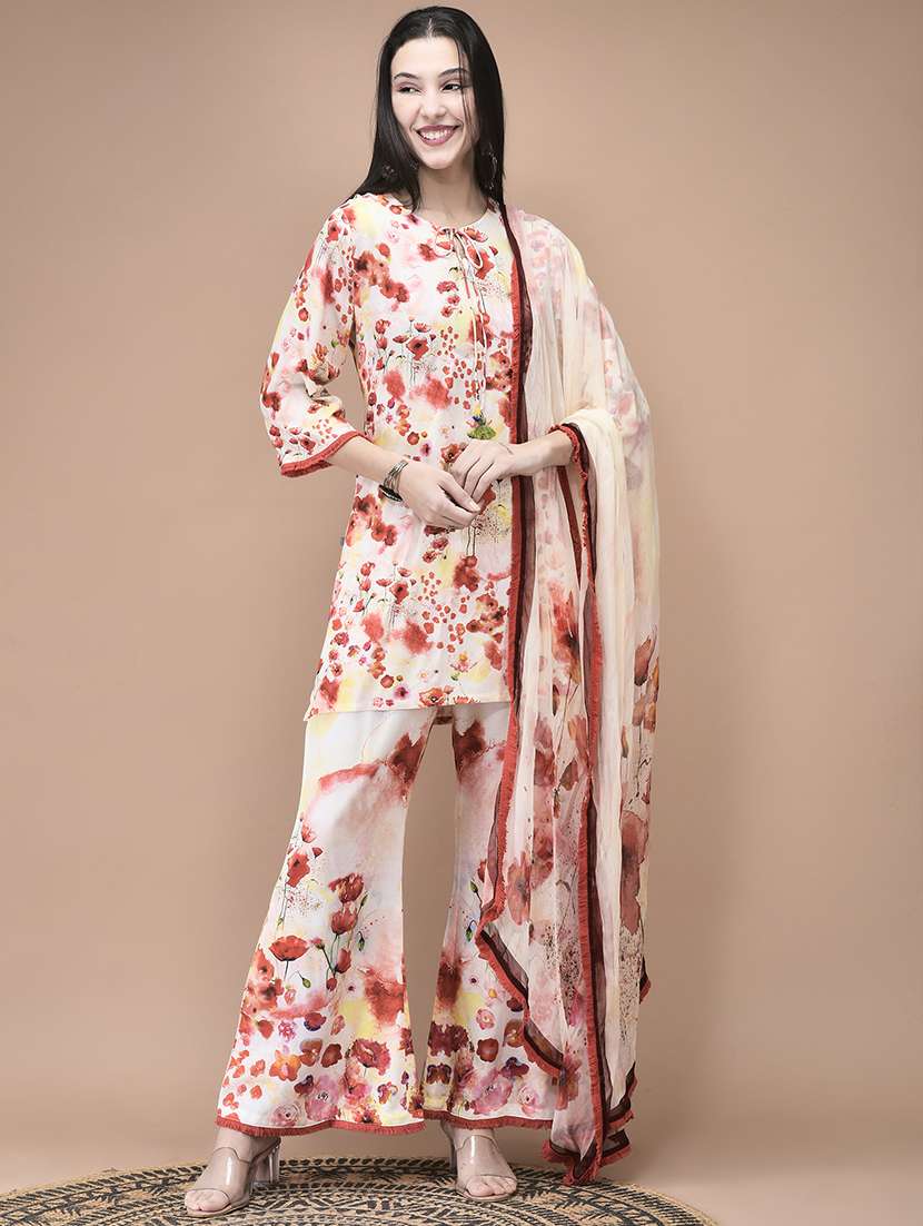 women printed three quarter sleeve kurta pant with dupatta set - 22161071 -  Zoom Image - 0