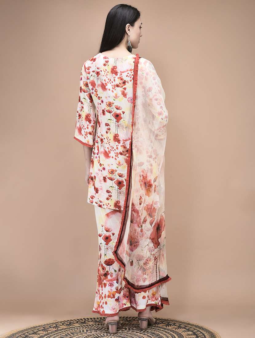 women printed three quarter sleeve kurta pant with dupatta set - 22161071 -  Standard Image - 3