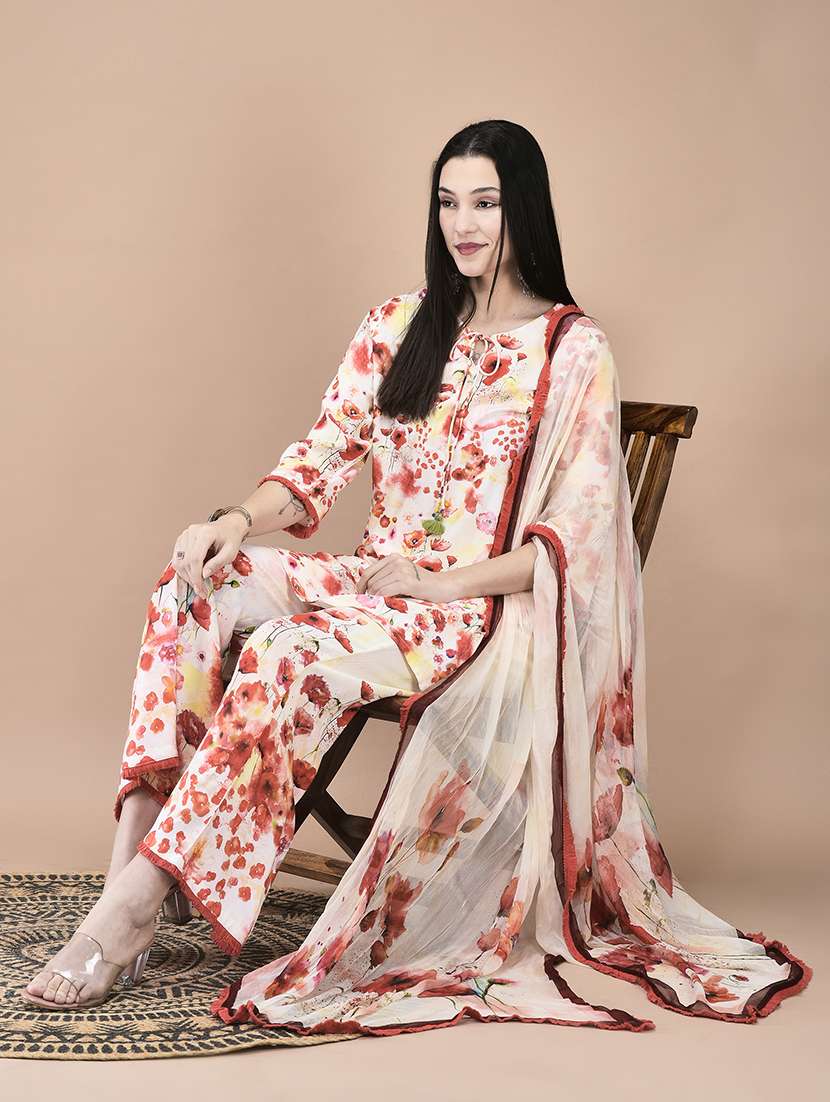 women printed three quarter sleeve kurta pant with dupatta set - 22161071 -  Standard Image - 5