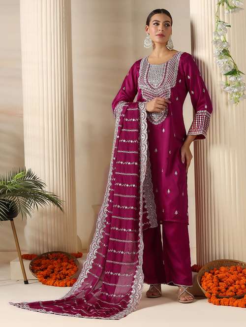women embroidered long sleeve kurta pant with dupatta set - 22161076 -  Standard Image - 0