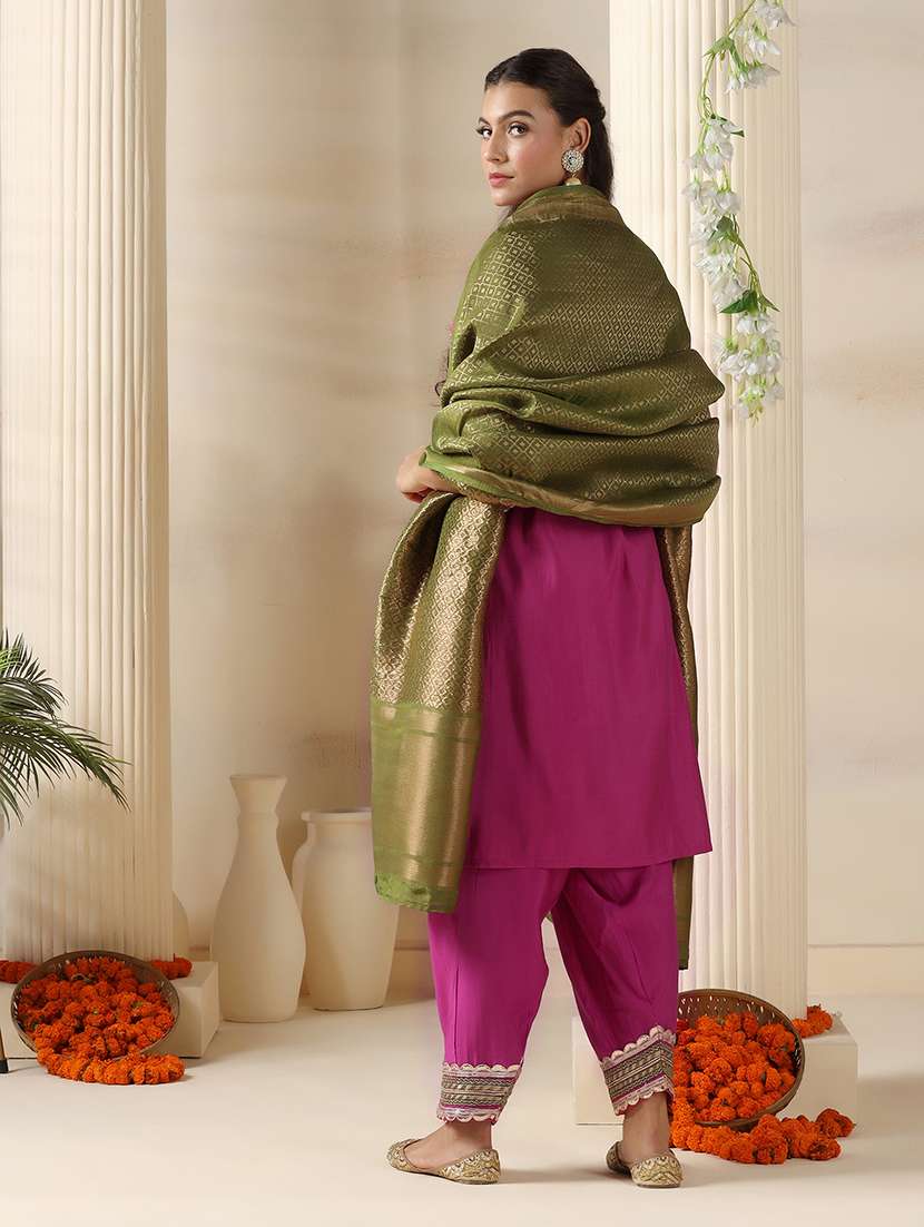 women embroidered three quarter sleeve kurta salwar with dupatta set - 22161077 -  Standard Image - 3