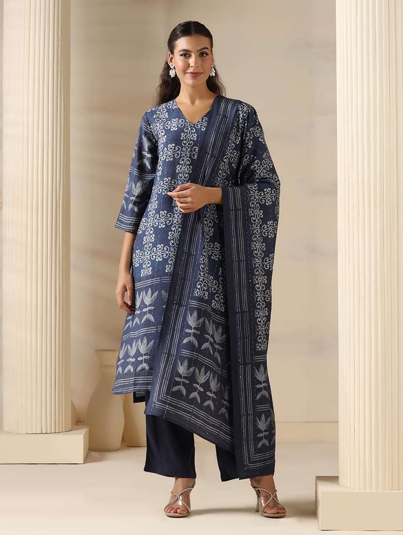 women printed three quarter sleeve kurta pant with dupatta set - 22161079 -  Standard Image - 5