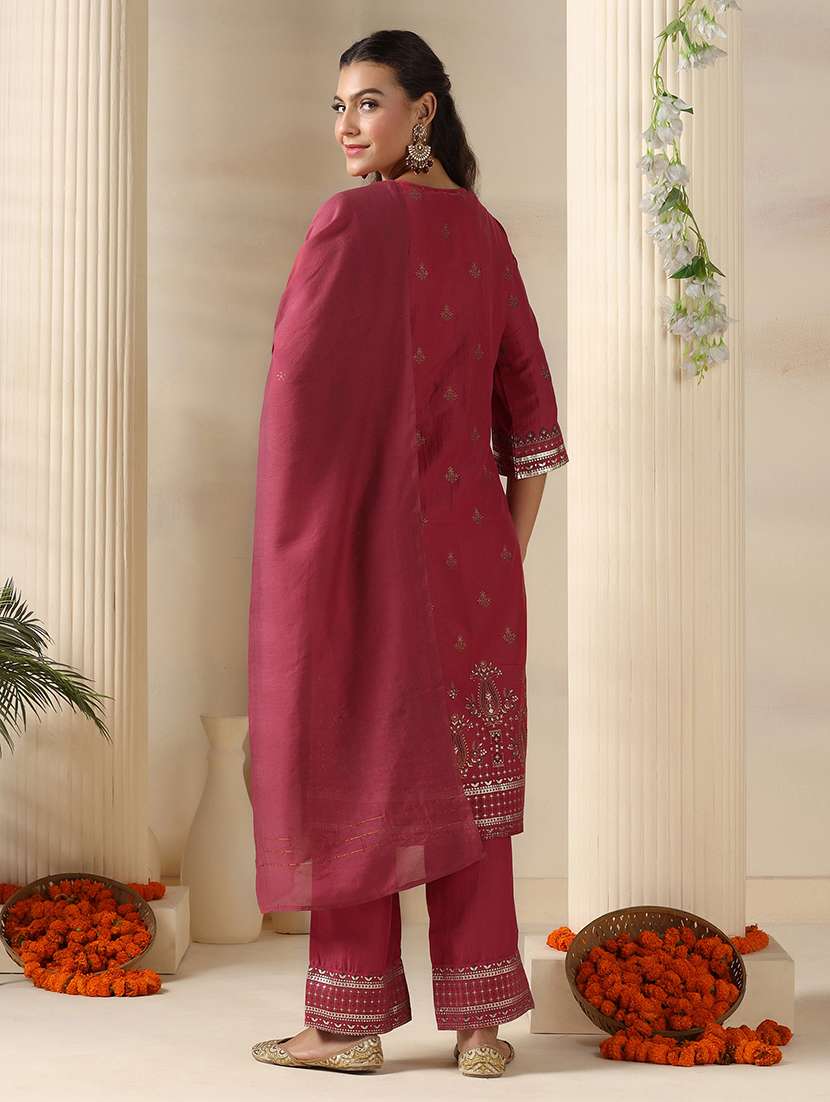women printed three quarter sleeve kurta pant with dupatta set - 22161082 -  Standard Image - 3