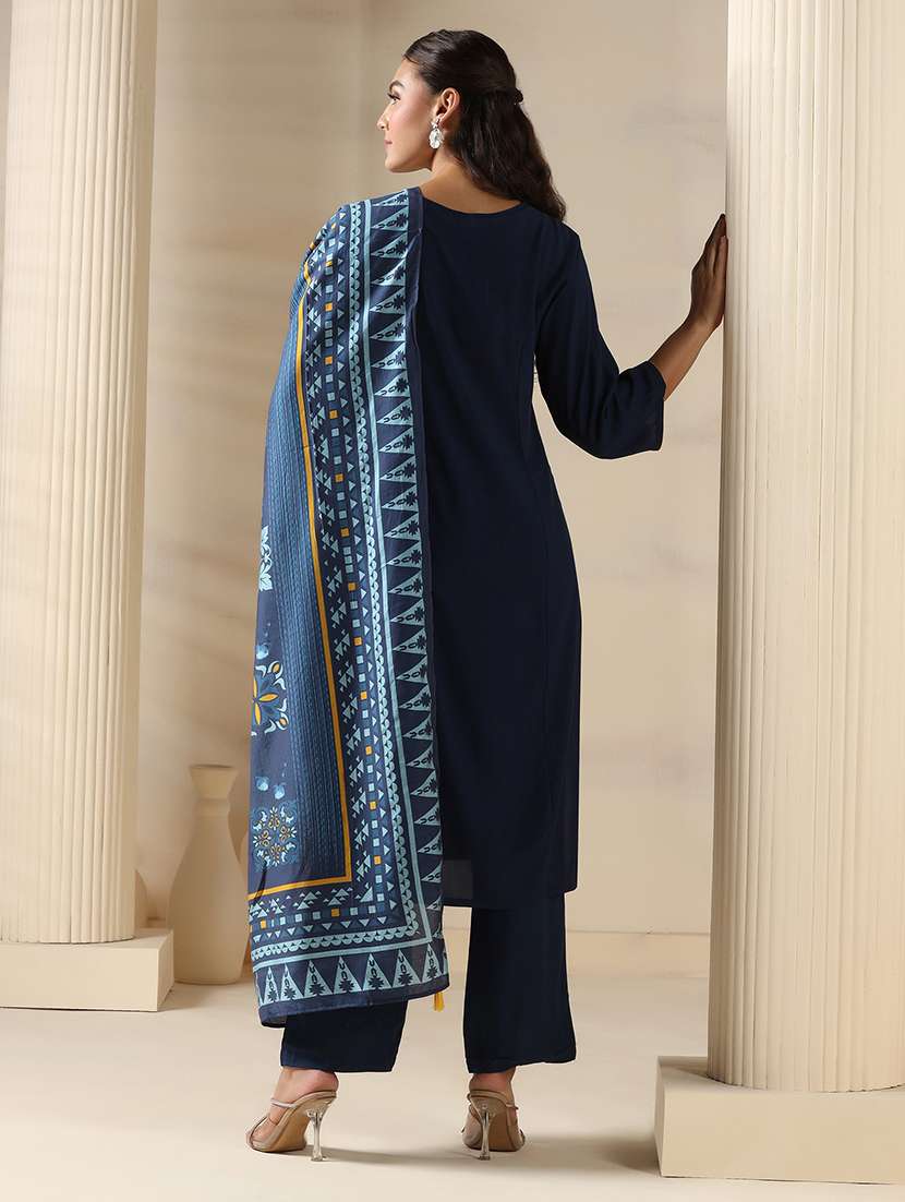 women embroidered three quarter sleeve kurta pant with dupatta set - 22161084 -  Standard Image - 3